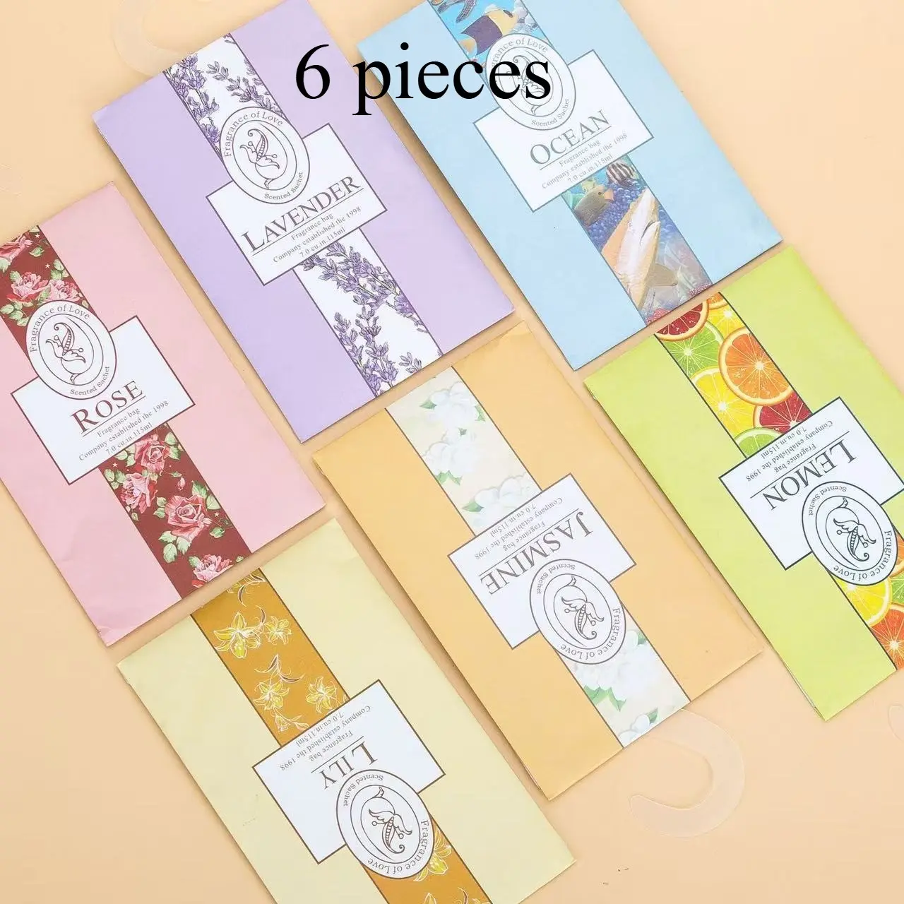 6-Pack Portable Hanging Air Freshener Set, 5 Scented Fragrance Bags for Closet and Home, Suitable for Bedroom, Bathroom, Living Room