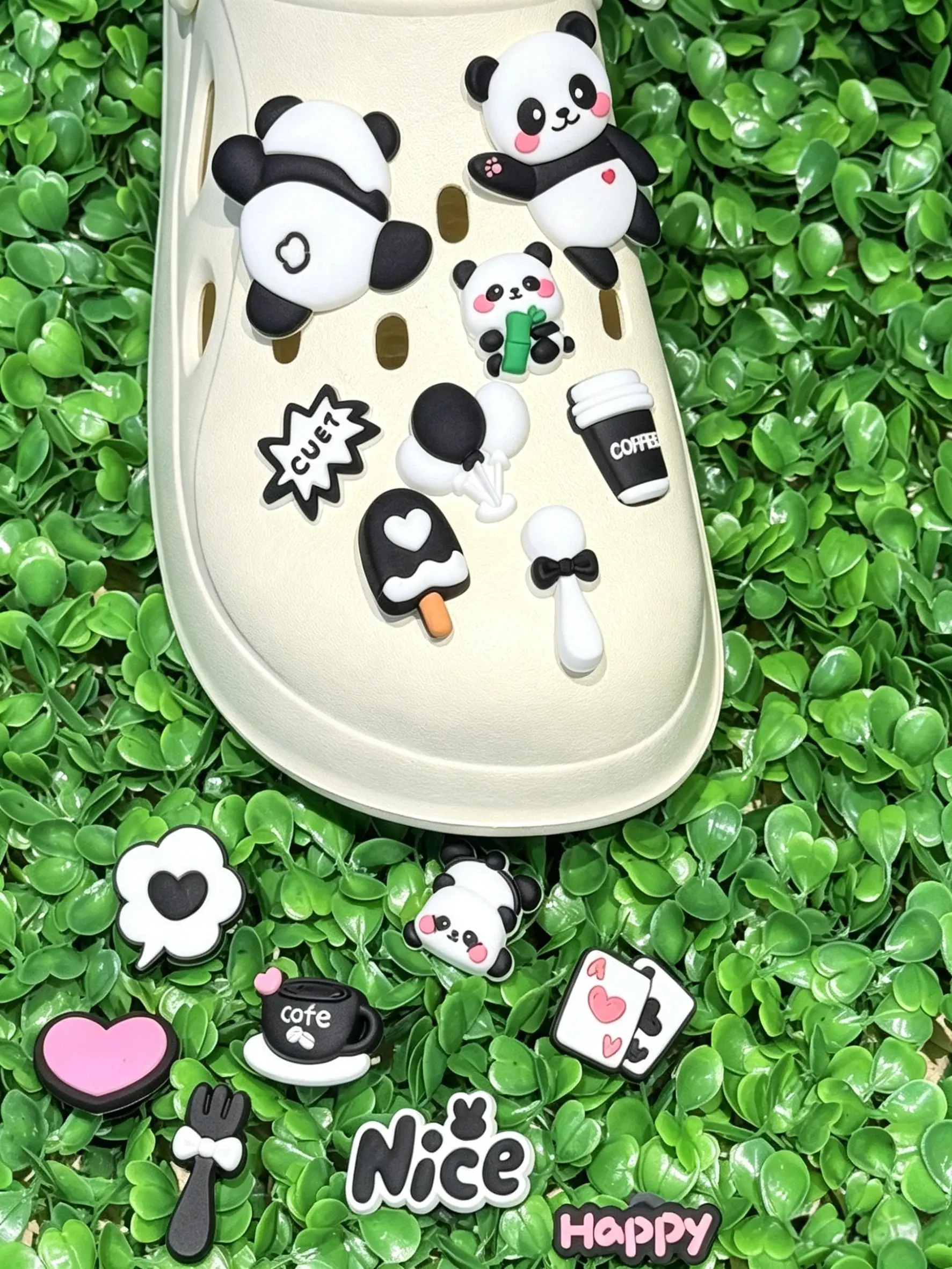 16pcs Cute Panda Animal Pattern Shoe Accessories, DIY Holey Shoes Button Sandals Decor, Suitable for Children and Adults, All Seasons