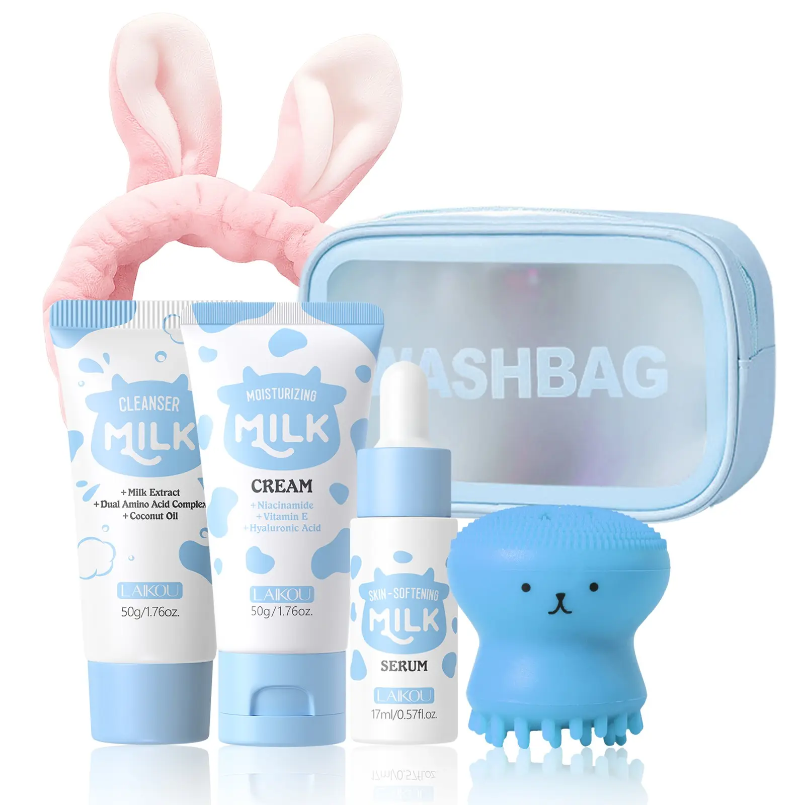 Milk Skincare Set - Hydration Set - Skincare For Girls 10-12 - Skin Care For Kids With Milk Cleanser,Serum,Cream,Face Brush,Headband,Washbag, Kids Face Wash Set Girls Skin Care For Kids Age 10-12 Gentle All Skin Types