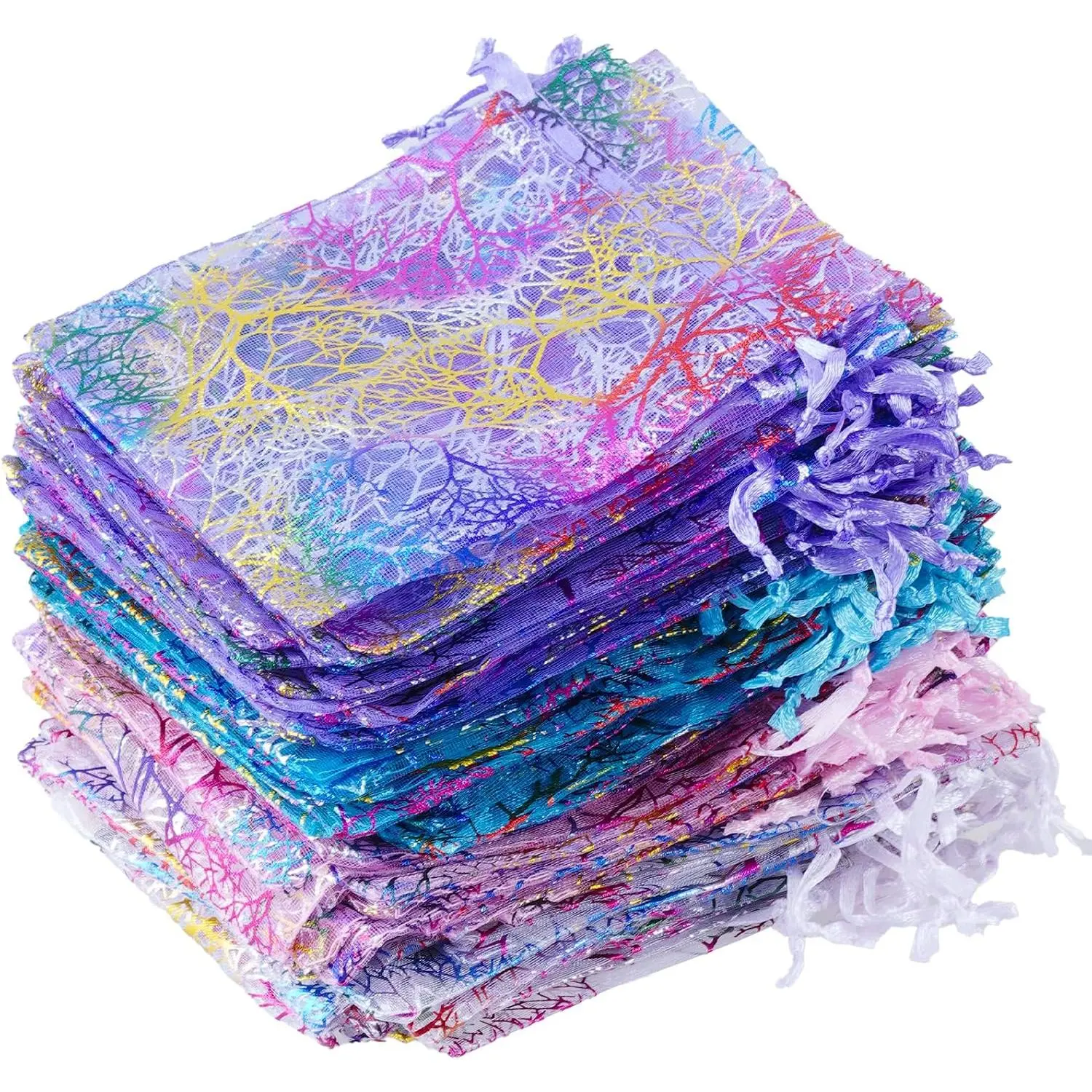 100pcs Organza Drawstring Pouches Jewelry bags, Candy Pouch Chocorate Pouch Party Wedding Favor Gift Bag (Colorful)