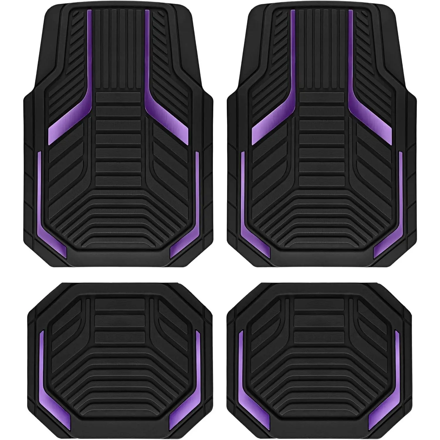 Heavy Duty Rubber Floor Mats, Purple Aluminum Film Car Mats Set, Front and Rear Car Mats with Anti-Slip Backing, All Weather Protection, Trim-to-Fit for Automotive SUV, Sedan, Van