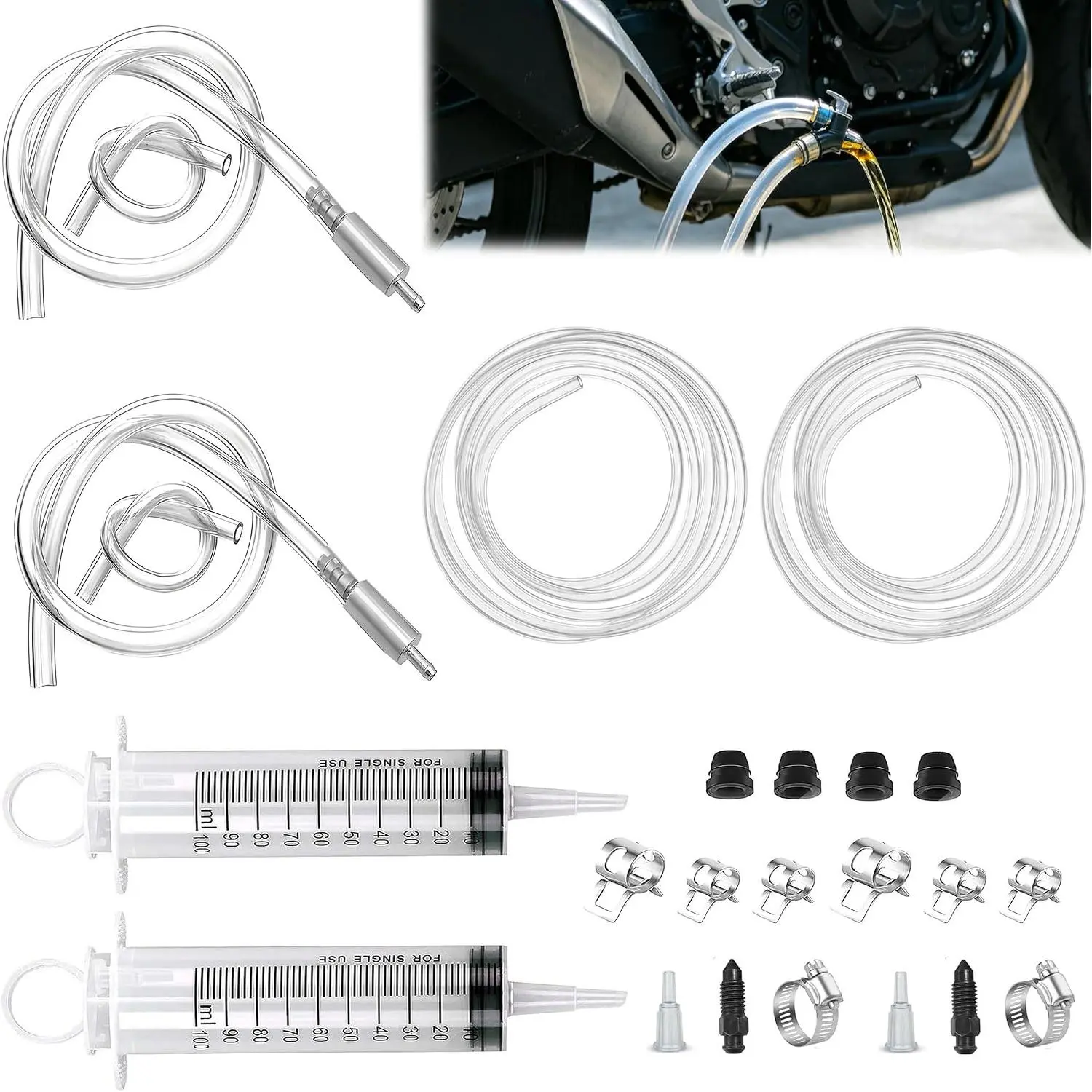 2 Pack  Bleed Kit, Hydraulic Disc  Bleeding Kit,   Bleeder Kit Includes 2 count 100ML  2 count 50cm Hose and  Bleeder Hose Kit with  Way Check Valve