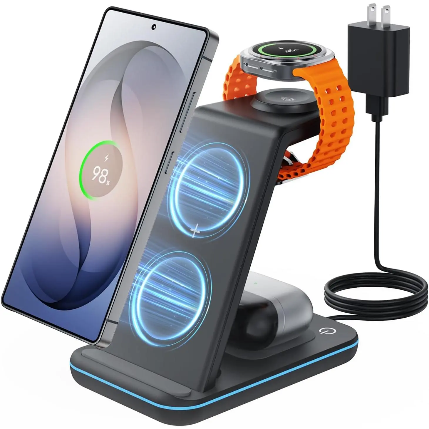 GEEKERA Wireless Charger for Samsung&Android 3 in 1 Charging Station for S26/S25/S24/S23/S22/S21/S20/Note20/Z Fold&Flip, Galaxy Watch8/7/6/5/4/3/Active2/1, Buds 3 Pro