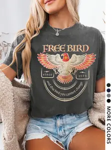 Women's Eagle Print Round Neck Graphic Tee, Vintage Trendy Casual Short Sleeve T-shirt for Daily Wear, Ladies All Seasons Outfit, Top
