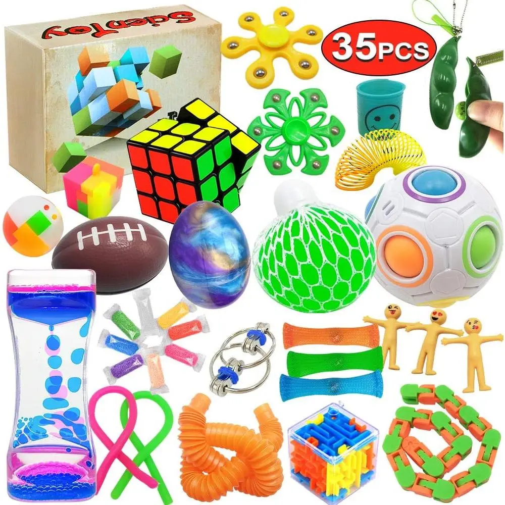 Fidget et, 35 Pc enory for ADD, OCD, Autitic Children, Adult, Anxiety Autim tre Relief and Anti Anxiety with Motion Timer, Perfect for Claroom Reward with Gift Box