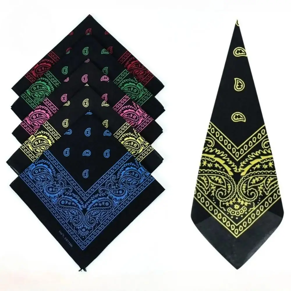 12Pcs Cotton Paisley Bandanas Set - Black Base Colorful Print Hip Hop Style Square Scarves, Sweat-Absorbent Bandana Head Scarves for Cycling, Hiking