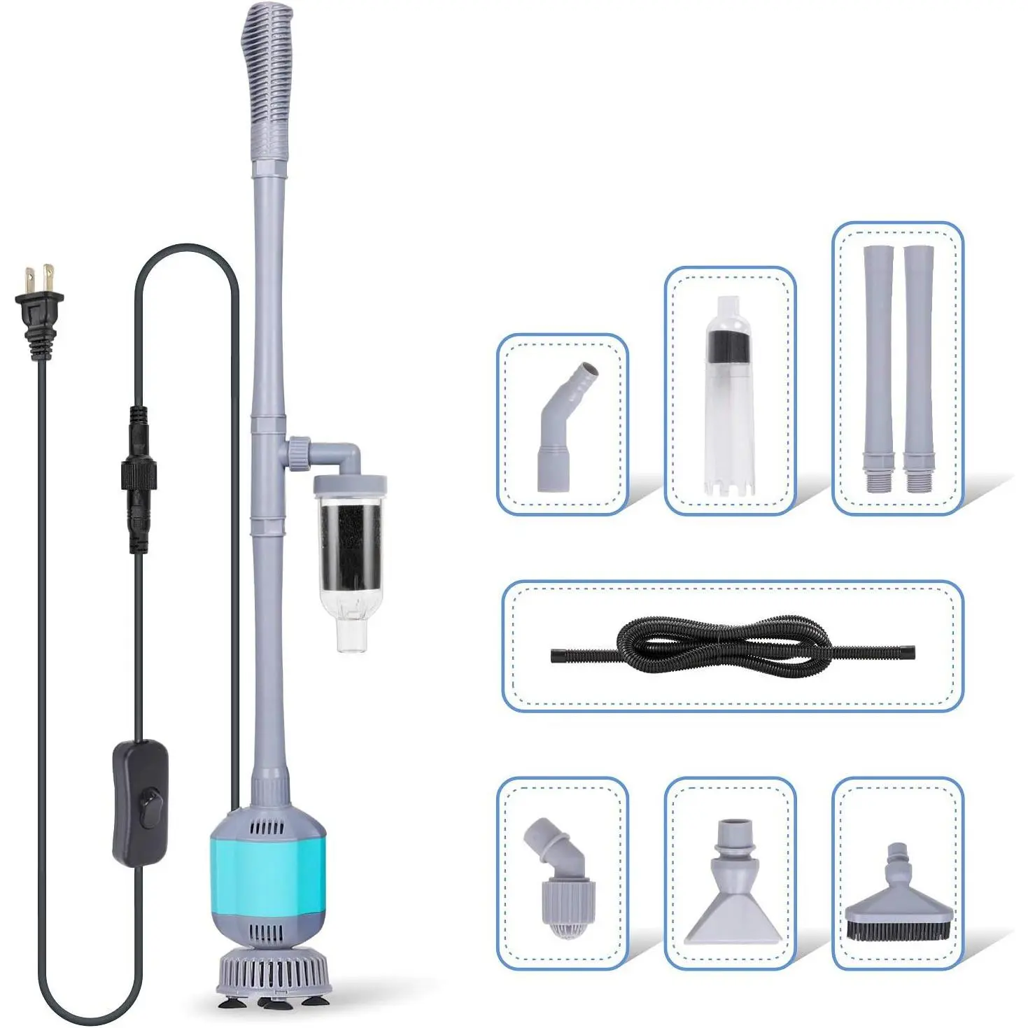 360GPH Electric Aquarium Gravel Cleaner, 5 in 1 Automatic Fish Tank Cleaning Tool Set Vacuum Water Changer Sand Washer Filter Siphon Adjustable Length 15W
