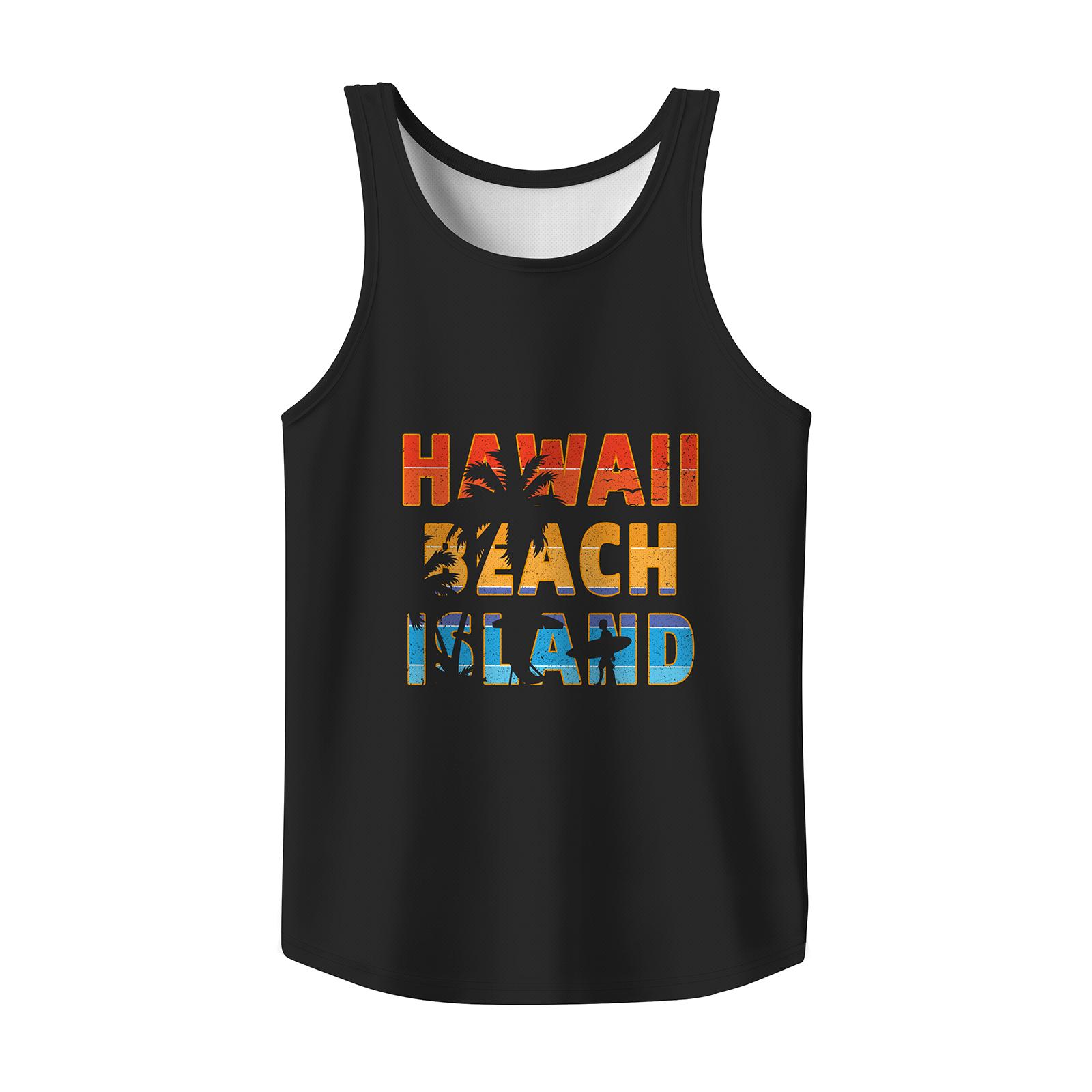 Hawaiian Style Letter Graphic Tank Top Sleeveless Shirt | Gym Workout Casual Summer Menswear Tops, Fit Unisex Ideal Holiday Vacation Wear