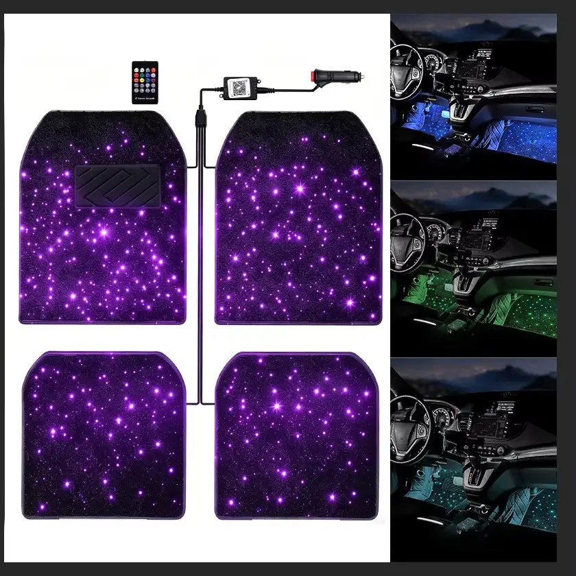 Star Light Car Waterproof Floor Mats Interior Ambient Lighting LED Galaxy Light Up Car Mats Floor Carpet Starlights For Car Automotive Floor Mats Car Accessory