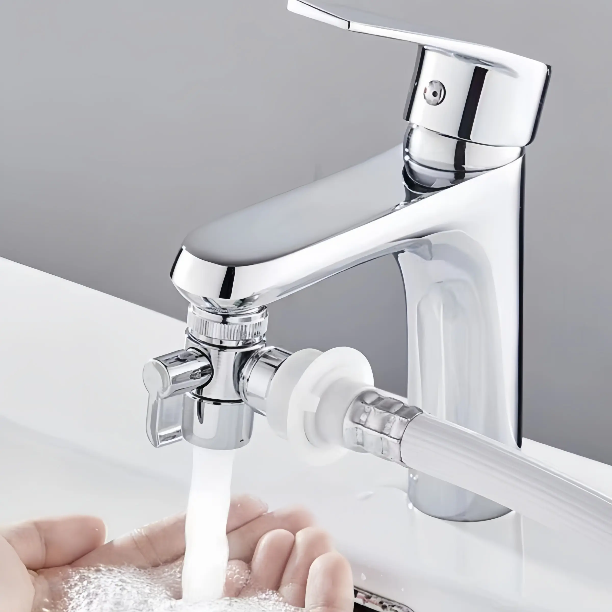 Universal Two-Port Faucet Splitter, High Flow Full Copper 1-To-2 Faucet Adapter, Home Use Water Distributor, Easy Installation, Durable and Reliable