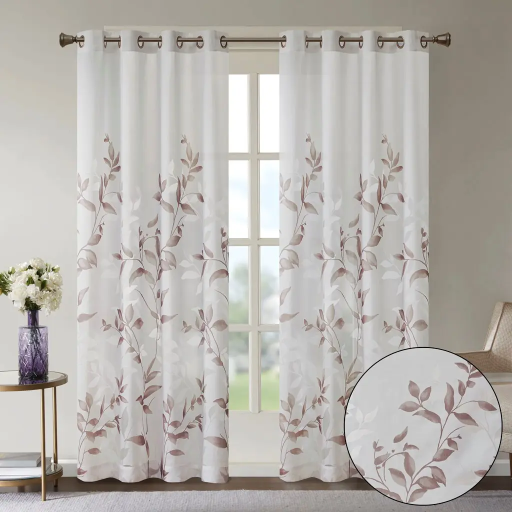 Nokaa Burnout Multicolor Print Curtain Panel - Semi-Sheer Grommet Top Polyester Window Treatment, Oeko-Tex Certified, Modern Botanical Design for Living Room, Bedroom