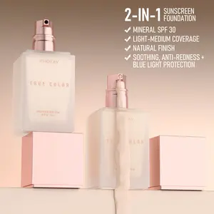 PHOFAY Matte Liquid Foundation with SPF 30, Soothing Mineral Sunscreen and Concealer with High Protection for Sensitive Skin, Natural Finish Cosmetic