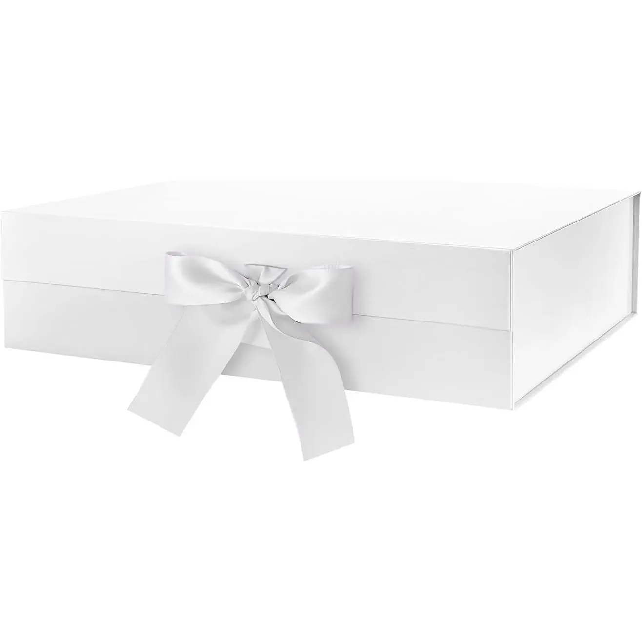 Large Gift Box with Lid for Presents 13x9.7x3.4 Inches, White Magnetic Gift Box with Ribbon, Bridesmaid Proposal Box, Luxury Gifts Box (Glossy White)
