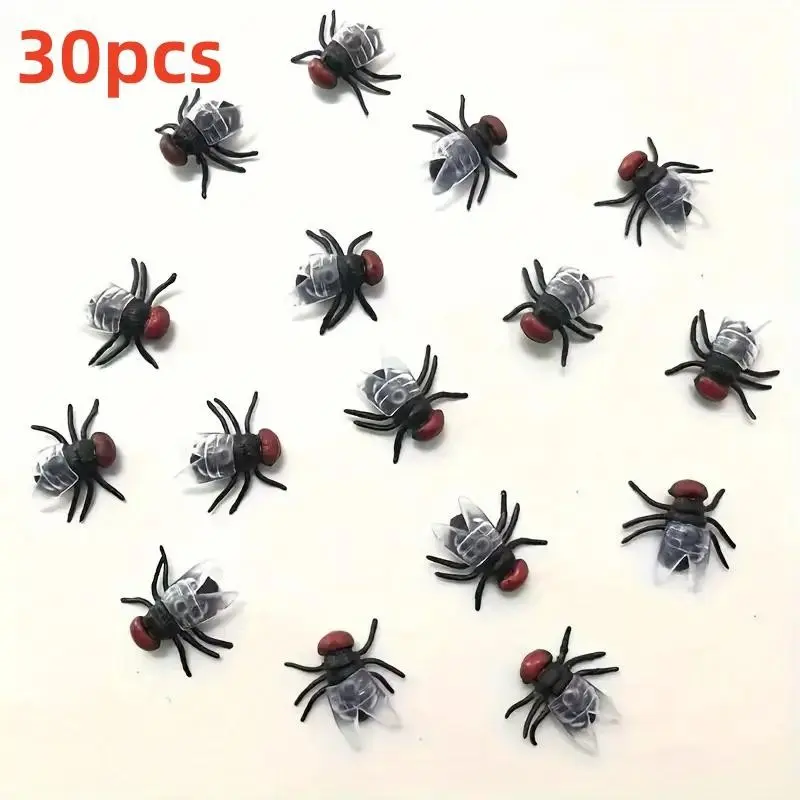30 Plastic Halloween Fly Props, Mini Insect Decorations for Halloween Party Pranks, Indoor Outdoor Decoration