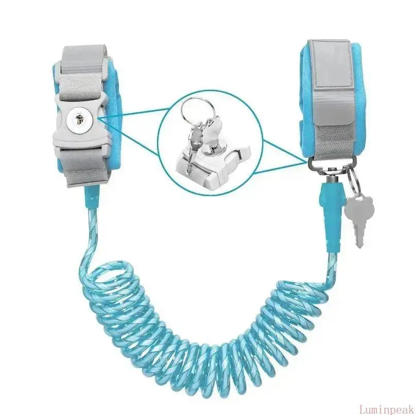 SleekHush 2M Lockable Stainless Steel Spring Anti-Lost Wristband with 360° Rotating Head Lock, Key Ring Slot, Anti-Cut TPU Coating, Breathable Sponge Padding – Sports Outdoor Travel Gear for Airports, Amusement Parks, Ideal Baby Gift