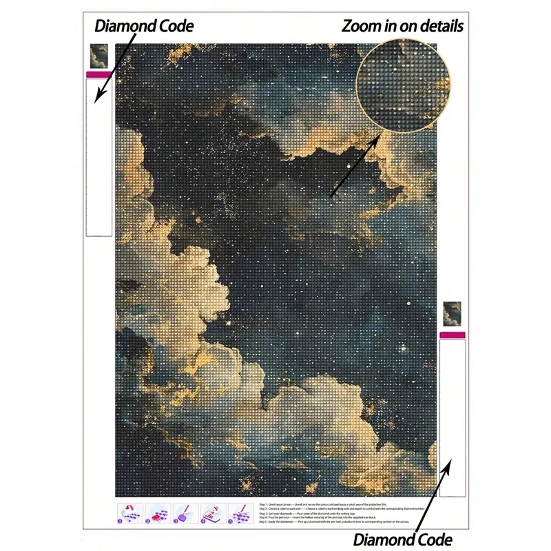 DIY Diamond Painting Kit, Dark Night Sky Golden Starry Cloud Oil Painting, Celestial Moonlight Landscape Wall Decor Handicraft. Ideal for Living Room & Bedroom Hanging, Relaxing DIY Craft, Elegant Gift for Astronomy & Art Lovers