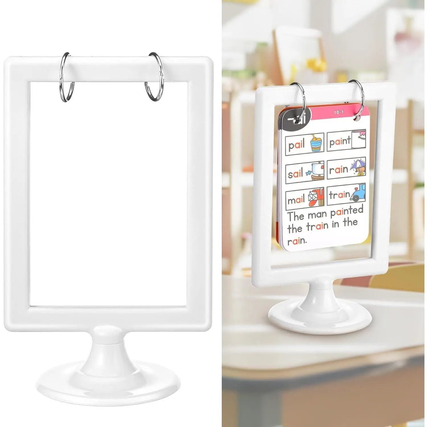 1 count Mini Anchor Chart Stand 4 x 6 Inches Double Sided | Anchor Chart Storage, with Metal Rings, Learning Card Display, for Classroom Alphabet Number Vocabulary Paper Organization