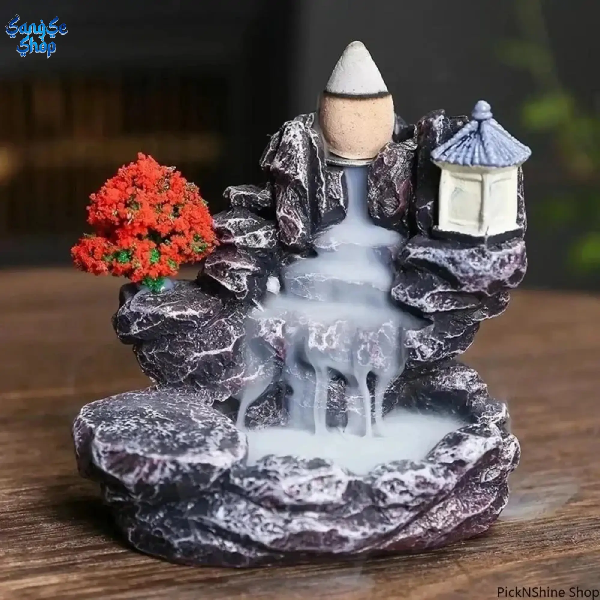 Aesthetic Resin Backflow Incense Burner Smoke Diffuser, Minimalist Mountain Waterfall, Home Fragrance Accessory for Living Room, Zen Meditation Desktop Decor
