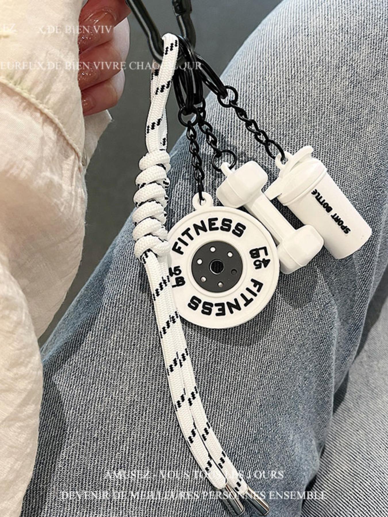 Fitness Gym Keychain, Barbell & Dumbbell Pendant Lanyard Keyring with Woven White and Pink Rope, Bag/Purse Charm and Weightlifting Themed Jewelry Accessory Fitness Gym Keychain, Barbell & Dumbbell Pendant Lanyard Keyring with Woven White and Pink Rope, Bag/Purse Charm and Weightlifting Themed Jewelry Accessory