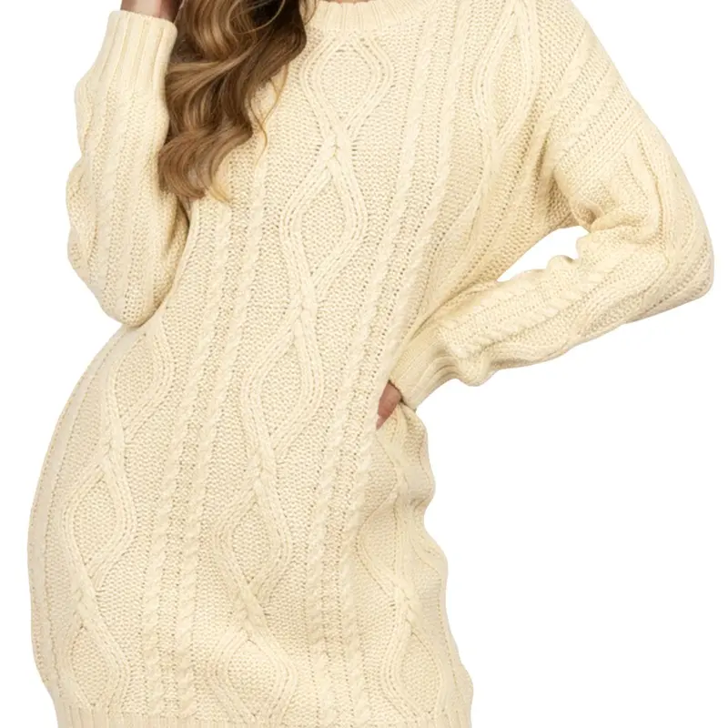 Women's Chunky Cable Knit Sweater Dress | Midi Length | Winter Pullover | Cozy Knitwear