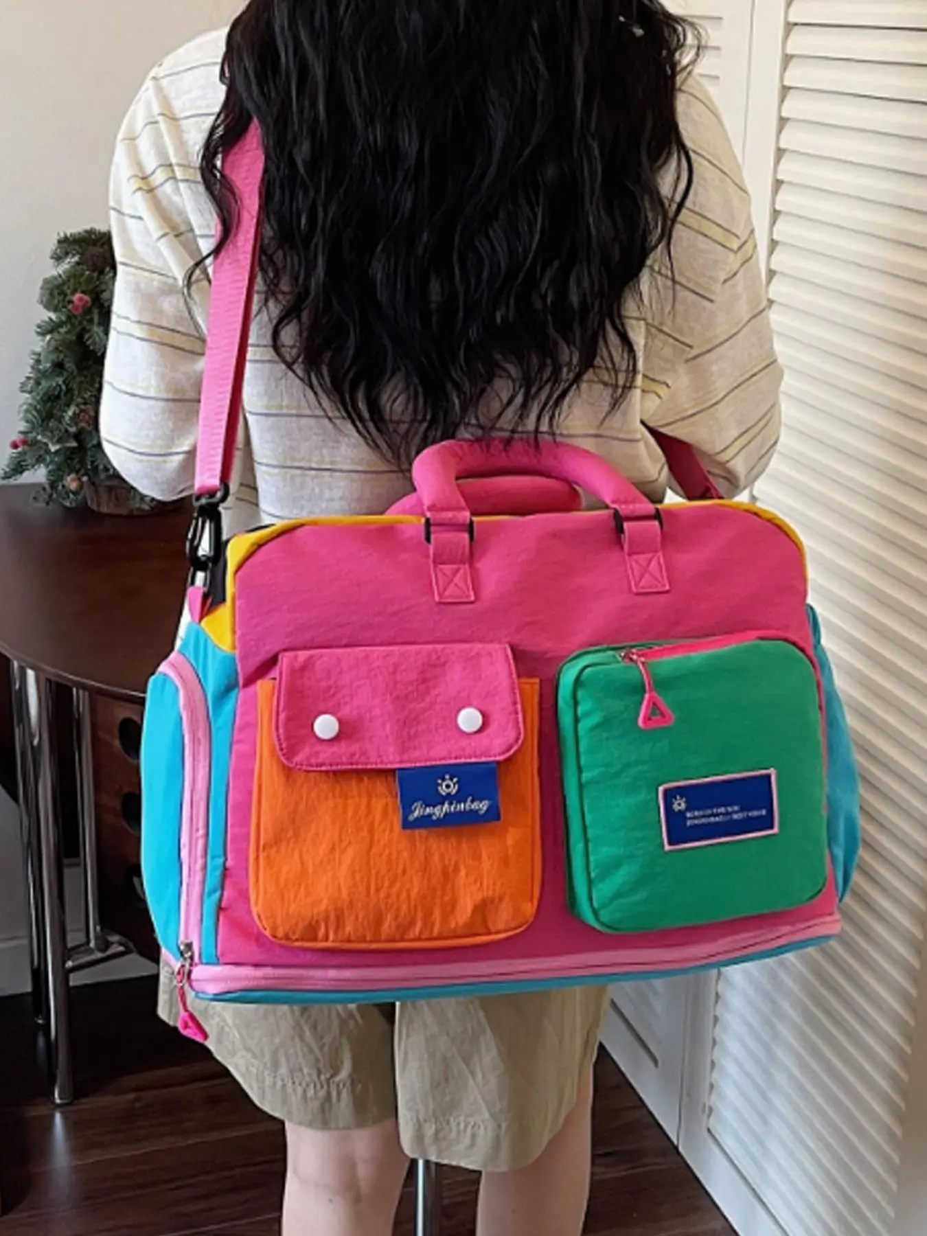 Dopamine Color Block Large Capacity Backpack, Multifunctional Handheld Crossbody Travel Bag, Casual Lightweight Backpack, Lightweight Waterproof Short Trip Luggage, Student Commute Laptop Backpack, Cute Versatile Backpack, Travel Backpacks