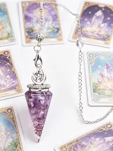 1pc Natural Crystal Pebble Chip Pentagram Symbol Orgon Crystal Spirit Pendulum Pendant, Spiritual Energy Aura Chakra Balance Crystal Healing, Supernatural Magic Witch Pentagram Magic Circle Tarot Card Meditation Spiritual Divination Pendulum Tool