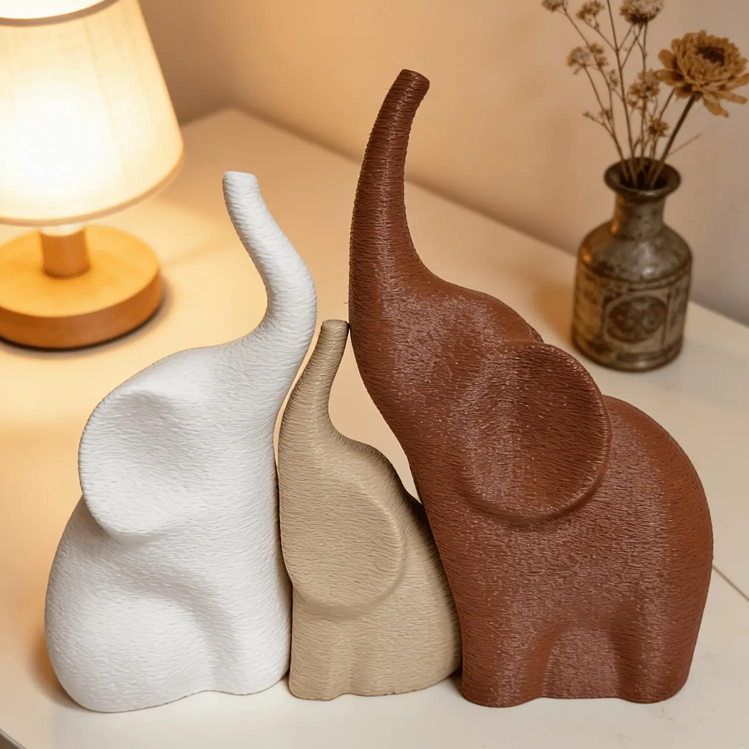 3 Piece Lucky Elephant Statue Modern Minimalist Decor, Decorative Sculptures, Home Wedding Decoration, Elegant Ornament for Living Room, Bedroom, Office, Living Room Ornaments