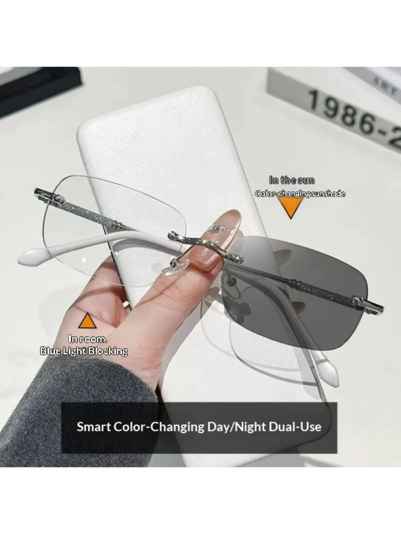 Unisex Frameless Photochromic Sunglasses, High Definition Light-Responsive Lenses, Ideal for Summer Beach, Outdoor Activities, Travel, Street Photography, Photochromic Fashion Glasses