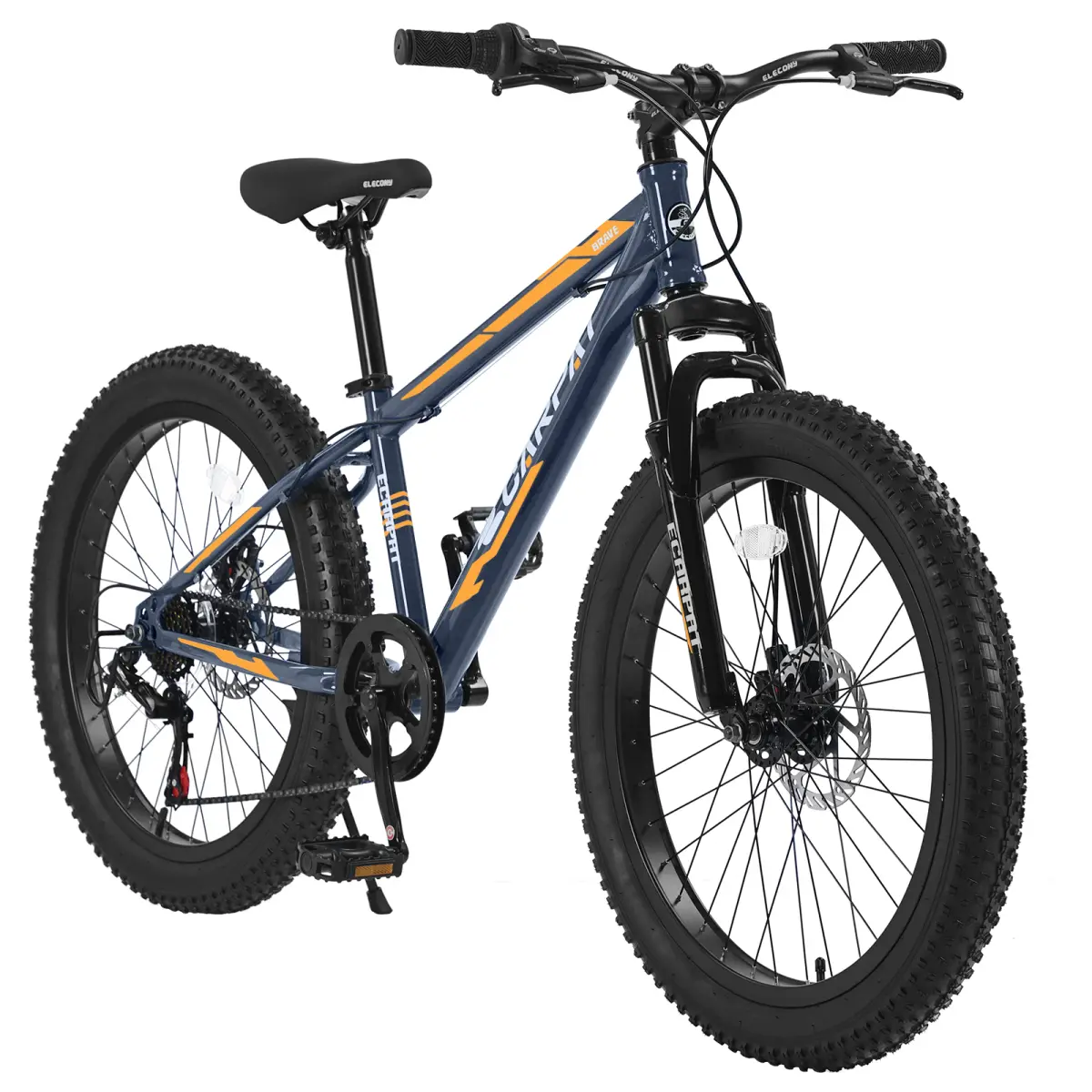 AobtkelS24109 Elecony 24 Inch Fat Tire Bike Adult/Youth Full Shimano 7 Speeds Mountain Bike, Dual Disc Brake, High-Carbon Steel Frame, Front Suspension, Mountain Trail Bike, Urban Commuter City Bicycle
