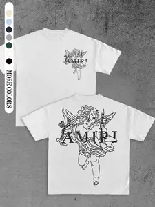 Unisex Short Sleeve T-Shirt, Angel Print Design, Fashion Youth American Streetwear, Versatile Casual New Half Sleeve Tee