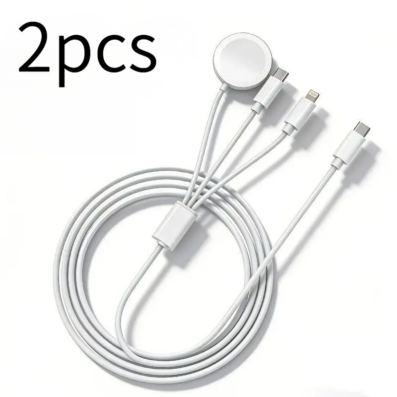 1/2pcs Four-Port Charging Cable, Compatible with Apple Watch Series, Lightning iPhone, Type-C Android Smartphones, Universal Charger Adapter