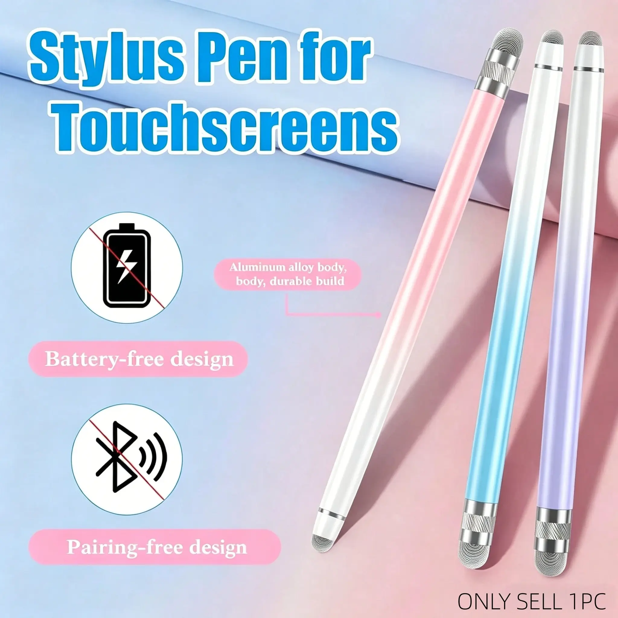 1PC Stylus Pens for Touch Screens, Compatible with iOS & Android Smartphones, Tablets & Surface Devices, Multi Macaron Colors Purple Pink Blue Green Yellow, Stylus Pen for Touchscreen
