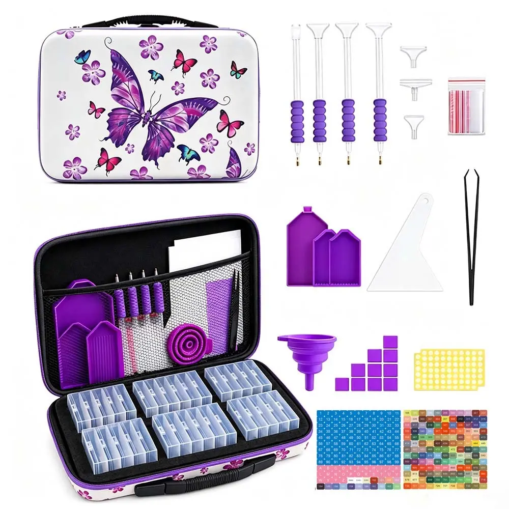 32 Slot Diamond Painting Storage Box Set with Handle Bag, Includes Stickers and Tools, DIY Diamond Painting Accessories Crafts