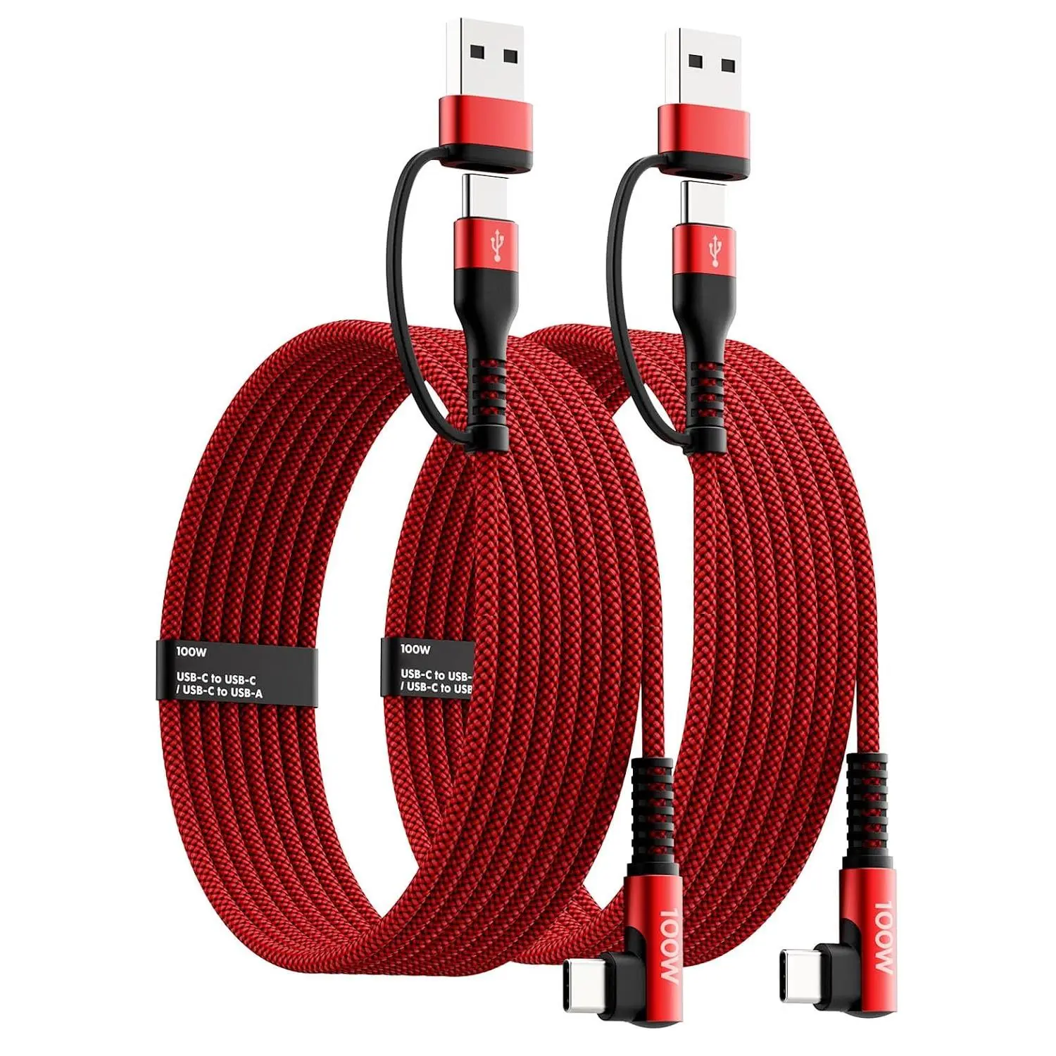 100W  USB C Charger  Right Angle, 100W 2-Pack 6 ft USB C to USB C , 90  Type C Braided  Cord for  16,15, Galaxy S24, MacBook Pro 2020, iPad Pro/Air 4, Pixel