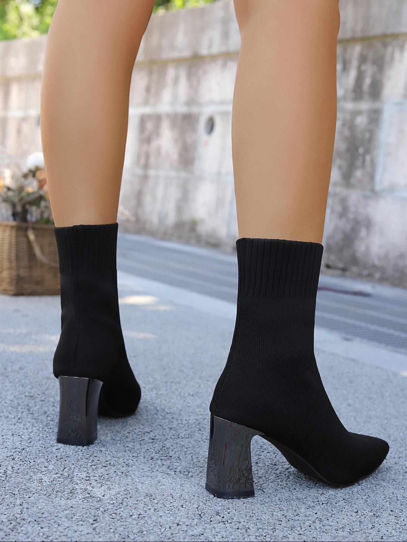 Women's New Thick Heel Socks Boots Pointed Toe High Heel Stretch Knit Single Boots Slim Leg Trendy Versatile Fashion Women's Boots are suitable for daily various evening banquet party outfits, elegant women's high heels, as the best choice for gifts