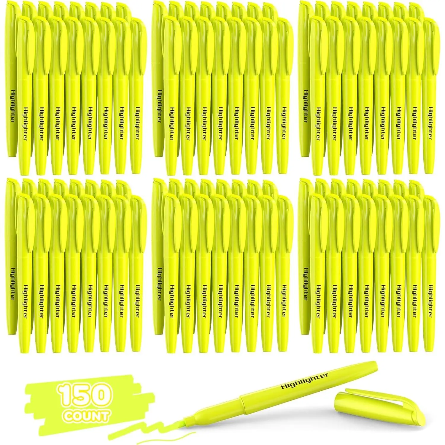 150 Count Yellow Highlighters Bulk - Chisel Tip, Quick Dry, Fluorescent Yellow, School Supplies for Students and Teachers, No Bleed Markers Set for Notes, Textbooks, Classroom and Office Use
