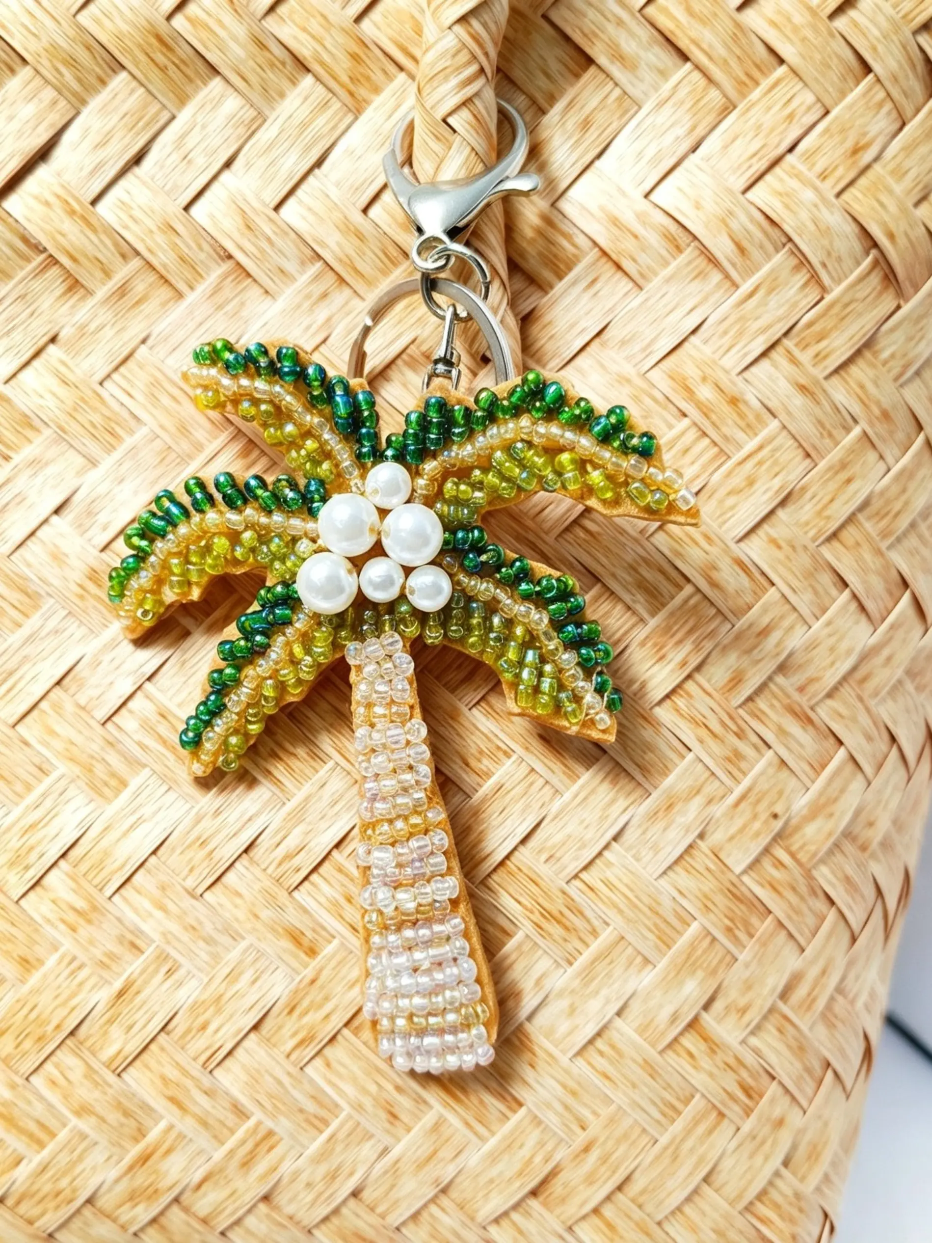 Fashionable Vacation Style Oceanic Keychain, Starfish Shell Coconut Tree Design, Decorative Bag Accessory, Unique Gift Idea