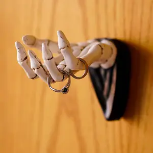 Halloween Skeleton Hand Ring Holder Wall Mounted Key Holder Organizer Multifunctional Wall Hooks for Hanging Keys Jewelry Bracelet Gothic Home Decor for Entryway Bedroom