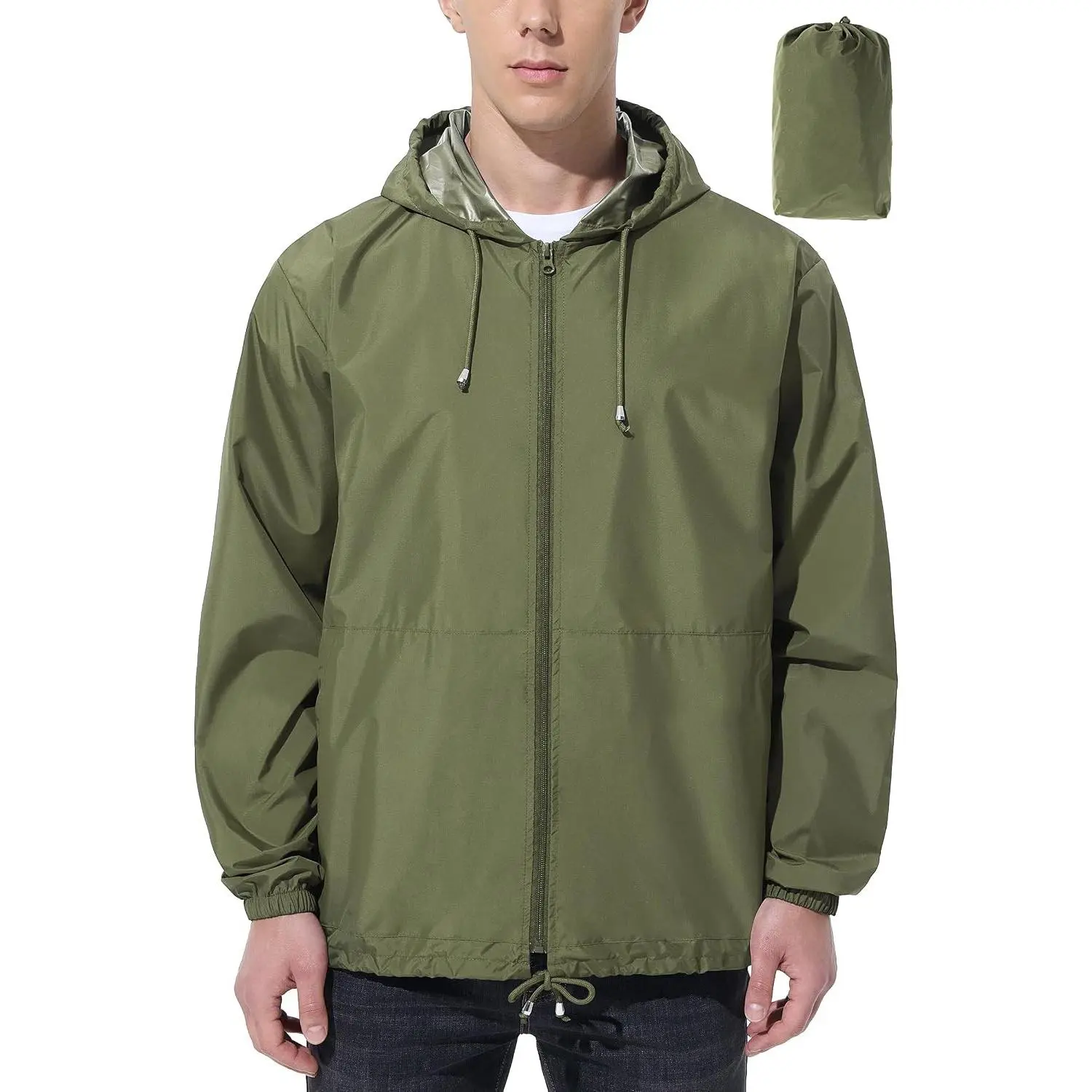 Men's Hooded Waterproof Lightweight Packable Windbreaker - Ideal for Running, Hiking, Cycling