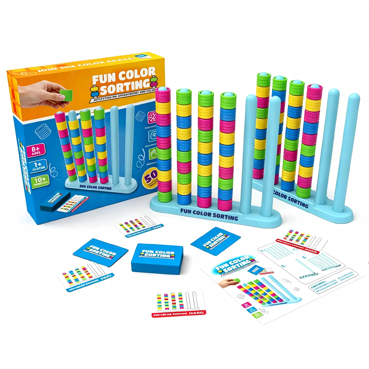 Color Stack Challenge – A Fast-Paced Color Matching Puzzle Game for Fun Parties and Family Game Night. Includes 2 Stack Racks, 50 Challenge Cards, 80 Rings & Instructions, Puzzle Set Stacking Games