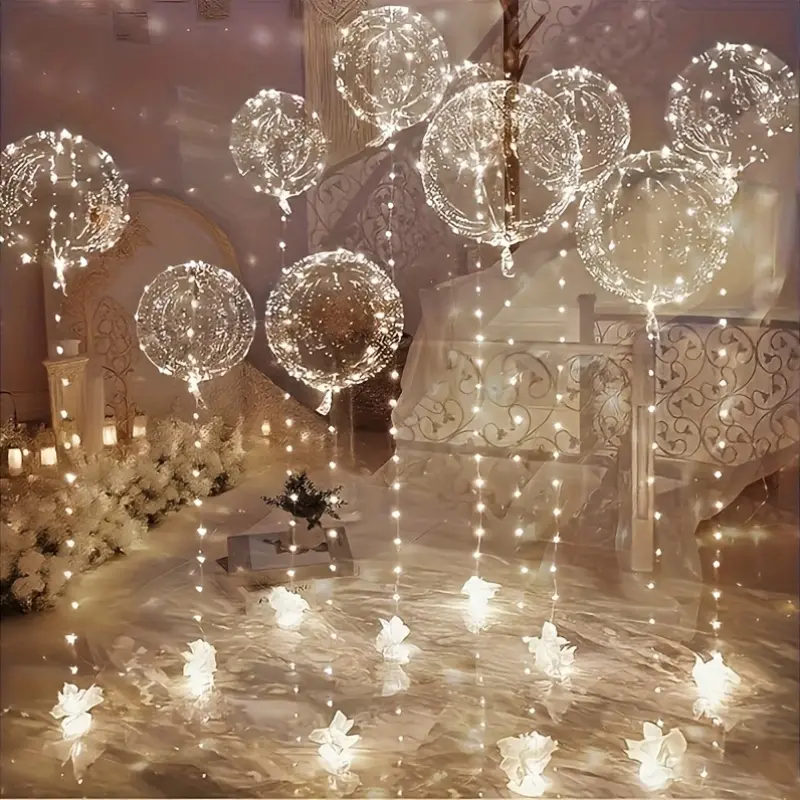 20 Inch LED Light Up Bobo Balloons Set, 9 Pcs Bobo Balloons + 9 Pcs LED String Lights, Suitable for Wedding Engagement Birthday Halloween Christmas Indoor Outdoor Glow Party Supplies (Battery & Helium Not Included)