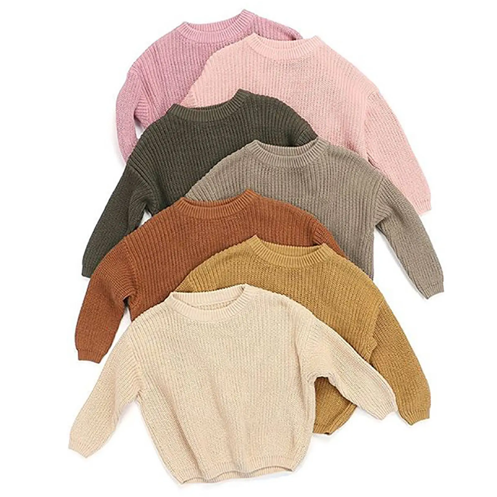 Baby Girl Boy Knit Sweater Blouse Solid Color Pullover Sweatshirt Fall Winter Warm Crewneck Long Sleeve Tops for Infant Toddler