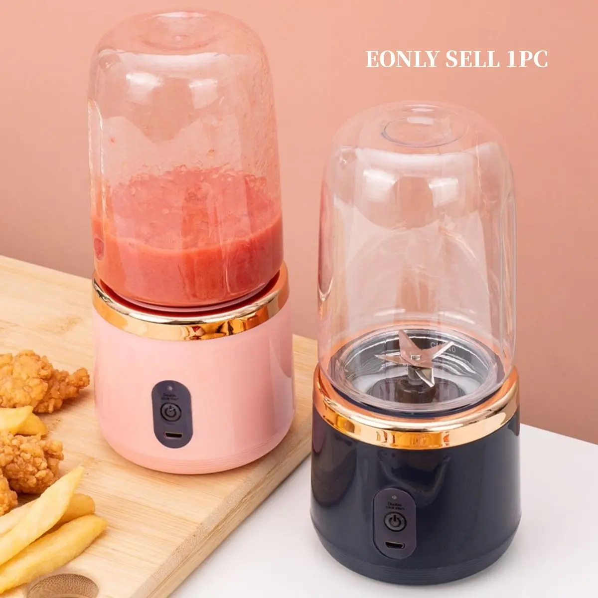 Blue/Pink Personal Blender for Shakes and Smoothies, 800mAh Portable Mixer, Fruit Juicer USB Rechargeable with 6 Blades, Handheld Blenders for Sports Travel and Outdoors, Small Electric Mini Blender, Instant Smoothie Maker