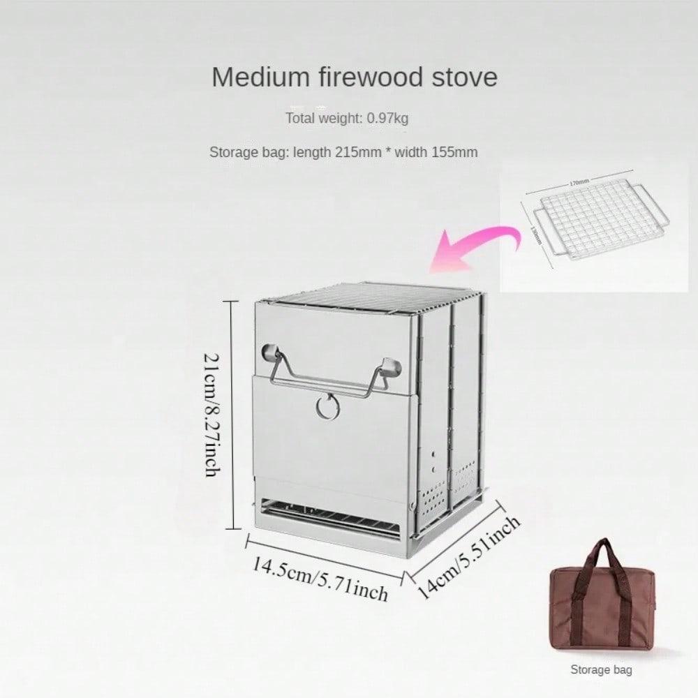 Outdoor Folding Wood Stove, Mini Stainless Steel Oven, BBQ Camping Picnic Folding Charcoal Stove, Outdoor Heating Barbecue Grill