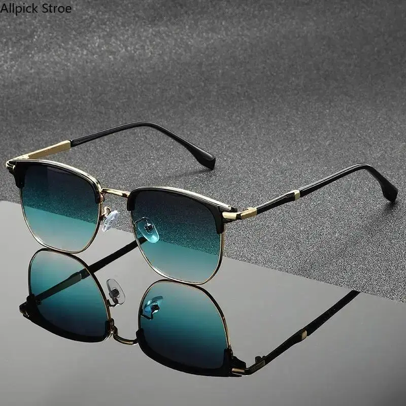 Men's Trendy Square Vintage Metal Edge Sunglasses - Lightweight Frame, Polarizing UV400 Lenses, Black Gray/Gold Green Options for Driving, Daily Wear