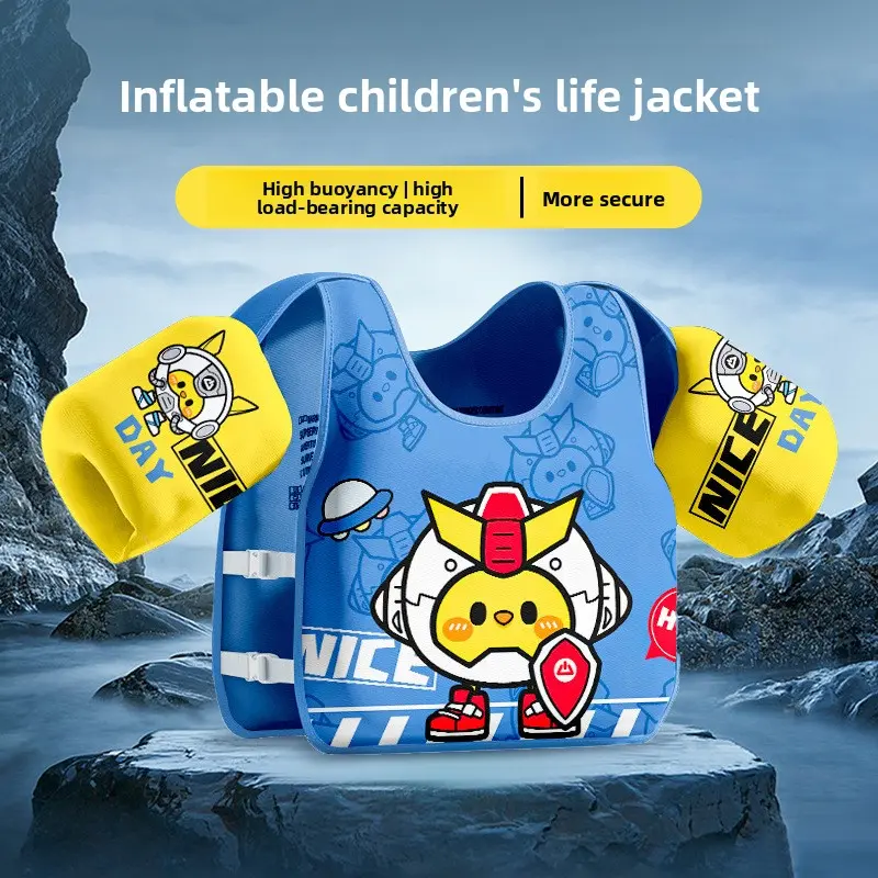 Toddler Foam Swim Vest with Cartoon Animal Print and Arm Sleeves, High Buoyancy Non-Inflatable Gear for Kids' Swimming Training, Foam Plastic, Cartoon Print, Children