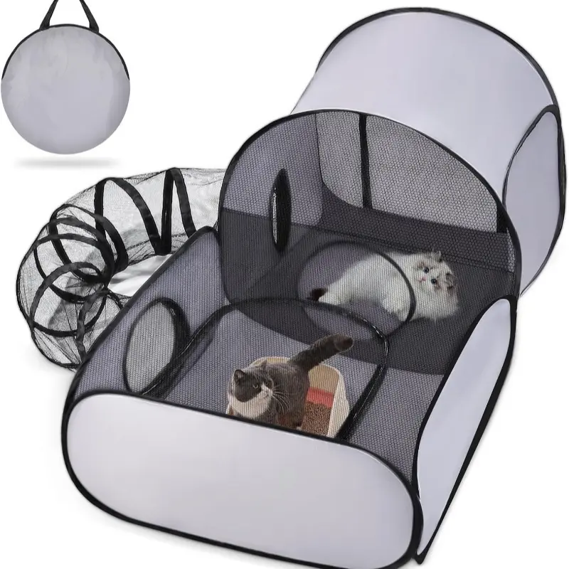 Tailtastic Dog Playpen with Surround Tunnel, Outdoor/Indoor Cat Playpen Kittens with Breathable Soft Sides，Tailtastic Cat Enclosure Tent for Small Animals, Portable Cat Tent with Carry Bag (Large)