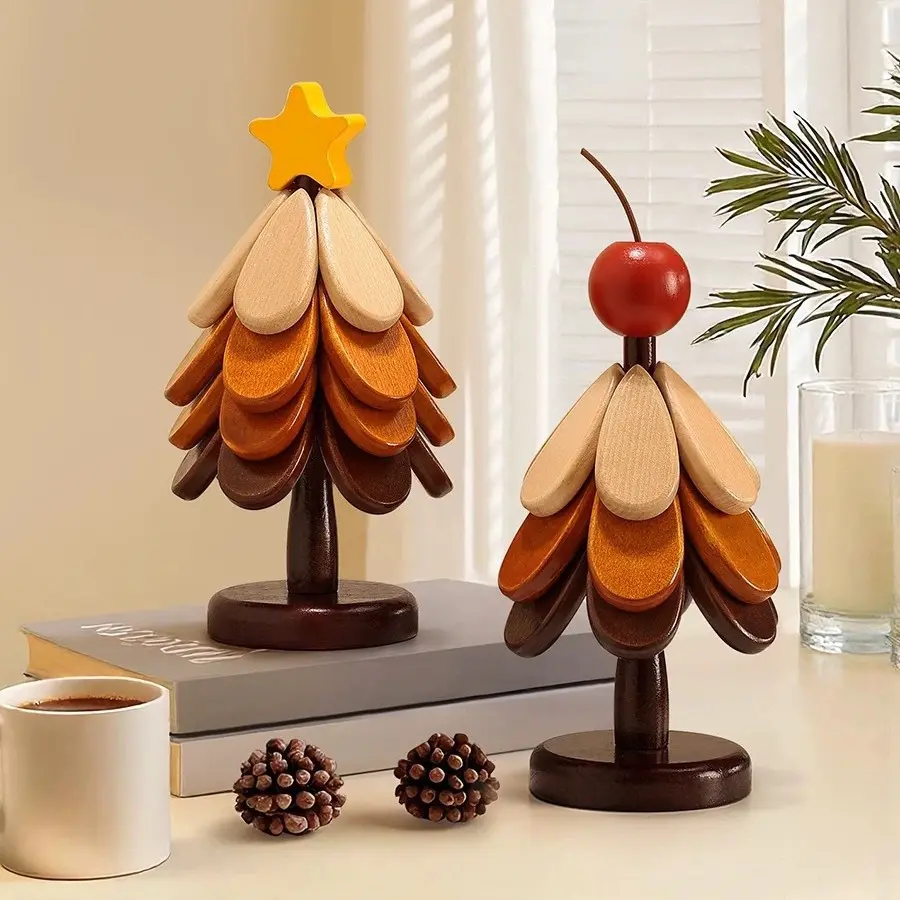 Christmas Tree Wooden Trivet, Foldable Heat-Resistant Pot Holder & Table Decor Kitchen