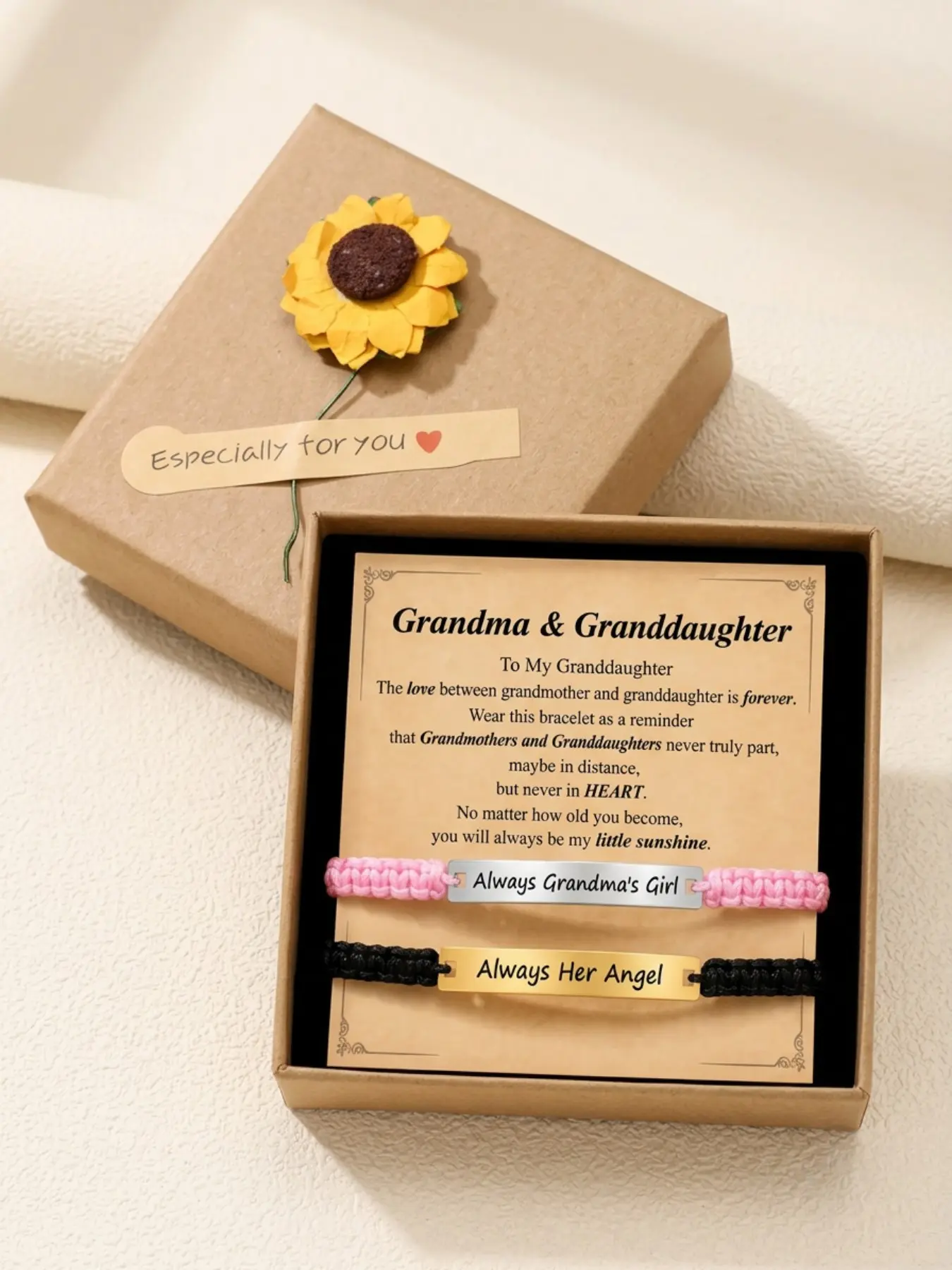To My Granddaughter Bracelet Set from Grandma, Meaningful Grandma & Granddaughter Matching Bracelets, Braided Bracelet, Graduation Gift, Back to School Gift, Sweet 16 Birthday Christmas Gift, Keepsake Jewelry for Her
