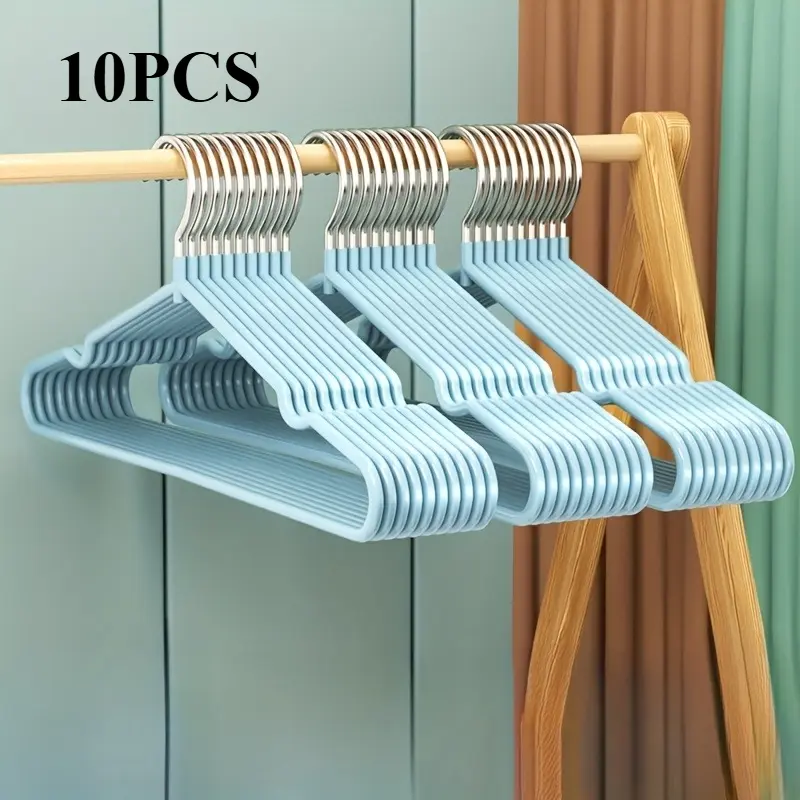 10/20/30Pcs Non-slip Thickened Metal Clothes Hangers, Rubber Coated Heavy Duty Adult Garment Hangers, Space Saving Shoulder Groove Design Non-mark Clothing Hooks